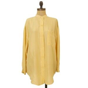 Best American Clothing Silk Shirt M Button Top Pleat Back Detail Yellow NEW B62